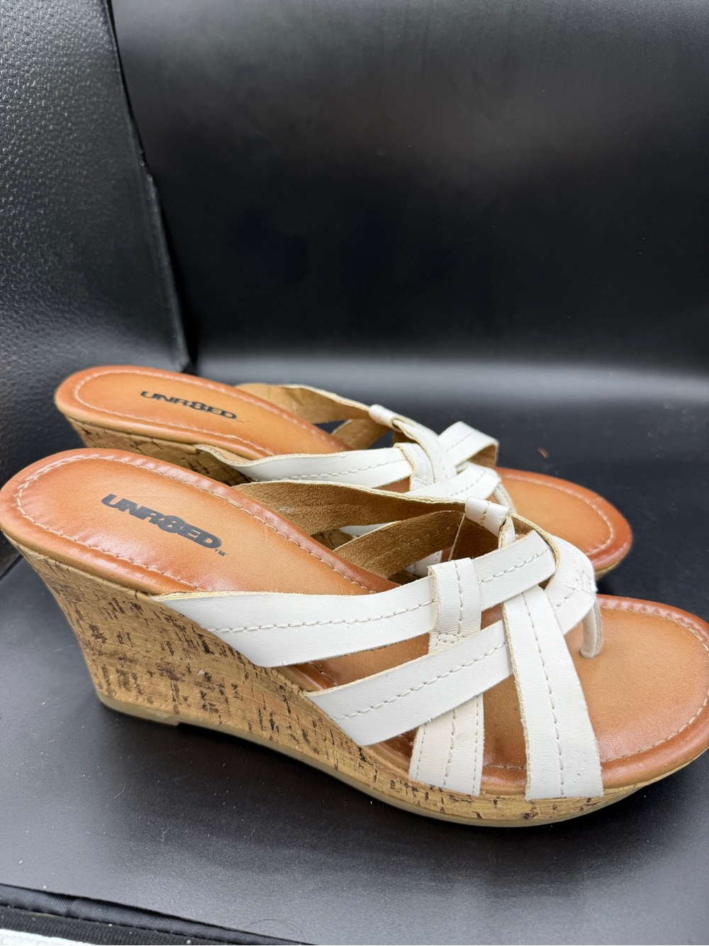 Unr8ed White Strappy Cork Wedge Sandals